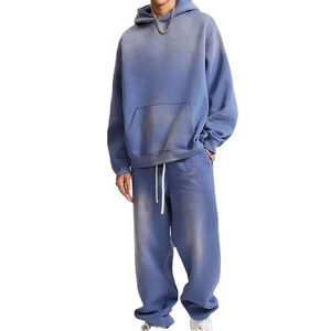 Ensembles de sweats à capuche pour hommes pull surdimensionné blanc uni 100% coton polaire acide lavé goutte épaule survêtement fabrication de vêtements - Product Image 4