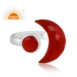 Nuevo diseño de plata de ley fina chapado en oro de 18 quilates, anillo de diseño de luna creciente de ónix rojo Natural, joyería para mujer, regalo para ella - Product Image 2