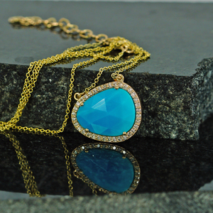 Collier de créateur en or jaune 14kt avec pierre naturelle Turquoise - Product Image 5