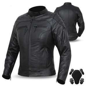 Chaqueta de motocicleta de cuero de vaca auténtica negra para mujer, chaqueta de moto de carreras con protecciones blindadas CE para mujer - Product Image 2