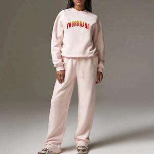 Conjunto de chándal de lana de algodón largo para mujer, sudadera lisa y pantalones de chándal, traje de jogging cálido de gran tamaño grueso para Otoño e Invierno - Product Image 1