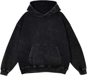 Sweat à capuche d'hiver délavé à l'acide, brodé, effet usé, coupe oversize, streetwear décontracté, personnalisable, en polaire épaisse - Product Image 3