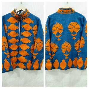 <b>jacket</b> Sujani Khadi Cotton <b>Jacket</b> Autumn Outerwear Fringed <b>Sequins</b> Patchwork Decor Custom Logo Linen Double Breasted Varsit - Product Image 1
