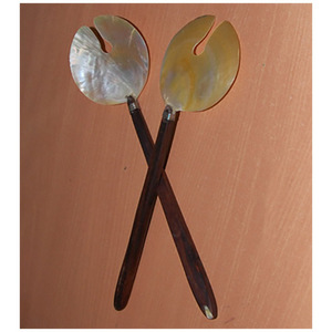 Cuillère et fourchette longues en nacre naturelle avec manche en bois, motif de bijoux en coquillage, pour les occasions de cadeaux - Product Image 4