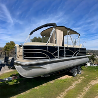 Bateau ponton en aluminium avec remorque, coque soudée, pour la pêche, le transport de passagers, les loisirs, avec mobilier de canapé, bimini et moteur hors-bord, pour la navigation fluviale