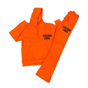 Ensemble de sweat à capuche en molleton de coton pour hommes pantalon évasé avec impression bouffante et logo personnalisé survêtement respirant pour tenue décontractée d'hiver - Product Image 4