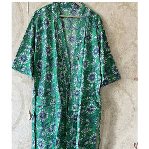 Kimono de algodón con estampado Floral para mujer, ropa de dormir ligera de verano, Vestido de playa para otoño y primavera - Product Image 1