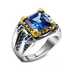Hallmarked Vintage <b>Silver</b> Asscher Cut Sapphire Statement <b>Ring</b> for <b>Men</b> - Product Image 1