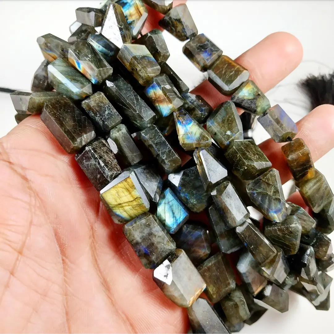 Labradorite untaian batu permata tumble faset manik-manik batu permata longgar dari labradorite untuk membuat perhiasan batu perlengkapan pembungkus kawat