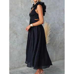 Elegante Abito da Festa Senza Maniche con Motivo Floreale, Taglie Forti, Stile Naturale Coreano, Decorazione con Cerniera, Lunghezza a Terra, Linea ad A - Product Image 3