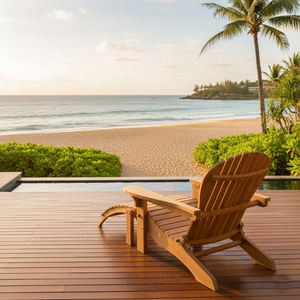 Chaise longue lunaire pliable en bois massif, écologique, avec repose-pieds, finition naturelle, pour parc, jardin, bord de piscine, patio, usage extérieur - Product Image 2