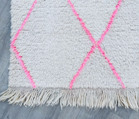 Magnifique tapis de couloir marocain Beni Ourain blanc et rose, fait main, en laine véritable, grand format, authentique, style berbère, lavable, OEM