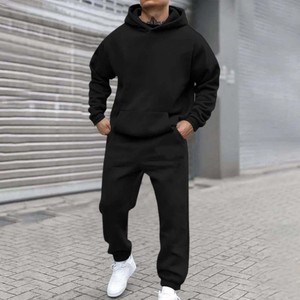 Negro algodón transpirable vintage calidad premium 100% vintage OEM blanco personalizado chándal jogging pullover HOODIE con pantalón - Product Image 1