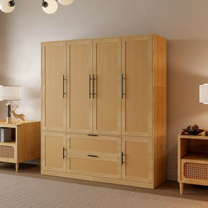 Armoire DreamCraft en bois massif + bois manufacturé avec 6 portes en rotin tressé, Vietnam - Product Image 4