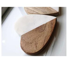 Set of 6 Classic Heart-Shaped White Marble Coasters Handmade in India with Natural <b>Wood</b> Mango <b>Wood</b> Traditional Design Style - Product Image 3