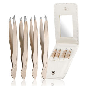 Ensemble de pinces à sourcils en acier inoxydable avec étui miroir de voyage – Excellent fournisseur de pinces à sourcils pour soins personnels - Product Image 1