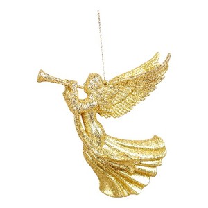 Décoration de Noël et du Nouvel An, peinture or mat, blanc, argent, or champagne, paillettes acryliques, ange volant 3D, jouant de la corne, ornement - Product Image 3