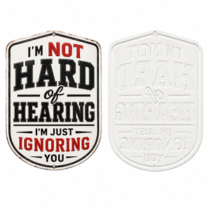 Plaque <span class=keywords><strong>M</strong></span>étallique Gaufrée Vintage avec Citation Amusante « <span class=keywords><strong>Je</strong></span> ne suis pas malentendant » – Décoration Murale Rustique – Plaque en Étain Personnalisée – Fabrication OEM Directe Usine - Product Image 1