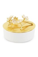 Luxus-Glas kerze mit goldenem Blumen deckel Elegante dekorative Glas kerze für Zuhause, Hochzeit & Geschenk