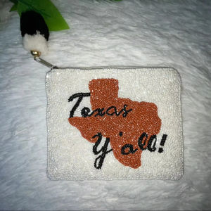 Bolsa con cremallera de Texas Y'all con cuentas de semillas hechas a mano bonitas y a la moda con detalles artesanales elegantes, nuevo diseño de la India - Product Image 1