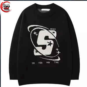 Suéter de Algodón 100% para Hombre, Diseño Personalizado OEM y ODM, Jacquard con Dibujos Animados, Cuello Redondo, Tejido de Punto, Color Negro - Product Image 2