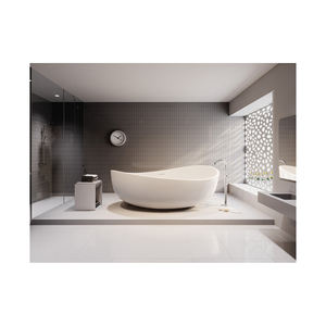 Firststone tradicional moderno blanco independiente terrazo piedra bañera superficie sólida para interior hogar Hotel remojo escurridor - Product Image 4