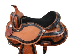 Sillín occidental de caballo de cuero genuino de calidad superior Sillín occidental de carreras de barril para montar a caballo - Product Image 3