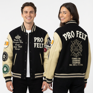 Veste de baseball universitaire à manches en cuir à revers côtelés de style tendance avec patch brodé pour hommes - Product Image 6