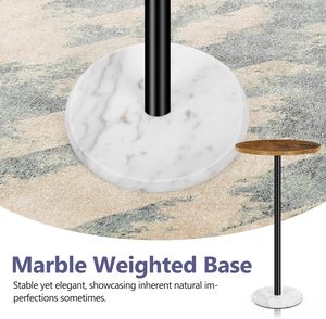 Wooden <b>Side</b> <b>Table</b> Outdoor Drink <b>Table</b> for Cocktail <b>Table</b> with <b>White</b> Marble Weighted Base for Patio Deck Rustic Brown - Product Image 3