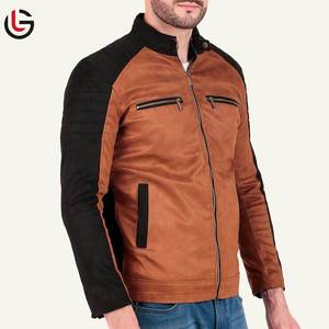 Chaqueta de bombardero de cuello alto de lona ajustada de cuero genuino estilo cremallera informal de punto sólido para hombre para invierno Moto & Biker - Product Image 2