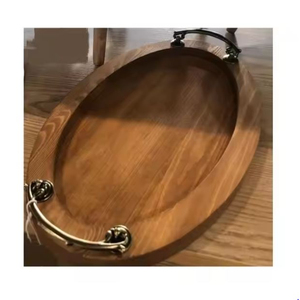 Bandeja para servir comida de color marrón oscuro de calidad de lujo hecha de madera Bandeja para servir comida de forma redonda para proveedores mayoristas - Product Image 6