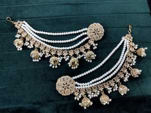 Gran oferta, accesorios de lujo hechos a mano para mujer, par de Jhumka Chapado en sombra con cadena de oreja pendientes trenzados - Product Image 3