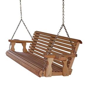 Vintage <b>wooden</b> <b>swing</b> for porch with handcrafted detailing smooth polish and classic chain suspension for extra support - Product Image 3