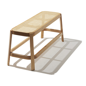 Cristty Long Oval <b>Bench</b> with <b>Seat</b> Woven Rattan Solid Teak Wood with natural color for Indoor and Outdoor Use. - Product Image 3