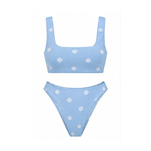 Ensemble bikini deux pièces pour femmes, maillot de bain haut de gamme, bas à coupe haute, imprimé personnalisé, tissu extensible, pour les vacances à la plage, vêtements d'été - Product Image 1