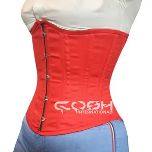 L'esportatore di corsetto da allenamento in cotone rosso in acciaio sottoseno raggiunge una figura a clessidra con corsetto di cotone rosso