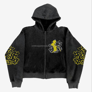 Sudadera con Capucha para Hombre, Estilo Vintage, Lavado Ácido, con Apliques Bordados Personalizados, Sudadera con Capucha con Cierre - Product Image 3