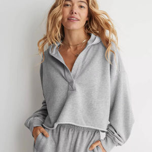 เสื้อฮู้ดผ้าฟลีซพิมพ์ลายตามสั่งสำหรับผู้หญิง ฤดูใบไม้ร่วง-ฤดูหนาว สไตล์ยุโรป-อเมริกา คอปกครึ่งเปิด สีพื้น ทรงหลวม ผ้าไม่เป็นขุย - Product Image 6