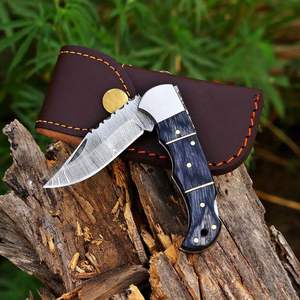 Couteau pliant en acier de Damas, manche en bois Pakka, couteau tactique utilitaire de survie, couteau de poche pour la chasse, le camping, tranchant comme un rasoir, OEM - Product Image 6