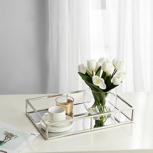 ถาดรองเสิร์ฟทรงสี่เหลี่ยมผืนผ้าโลหะทำด้วยมือมีกระจกเงาเคลือบเงาสำหรับร้านอาหารโรงแรมดีไซน์แพงสำหรับกาแฟ - Product Image 4