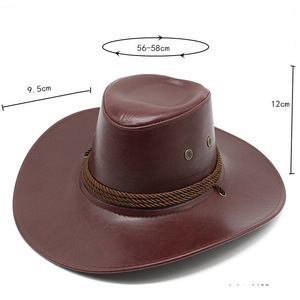 Custom Western <b>Fedora</b> Hats With Buckle Band for <b>Men</b> and Women Large Brim Retro PU Leather Leisure Travel Cowboy Hat - Product Image 5
