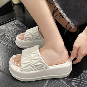 <b>Women</b> Chunky Platform Slides Wrinkle Texture Lightweight Anti-Slip Summer <b>Slippers</b> - Product Image 4