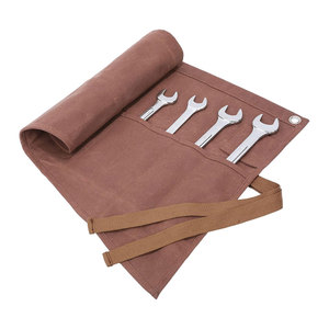 High Quality Handmade Waxed <b>Canvas</b> Wrench <b>Roll</b> 14 Pocket Heavy Duty Water Resistant Tool Organizer Hanging Grommets Wrap OEM ODM - Product Image 3