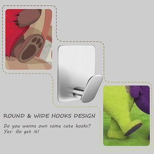 Stainless Steel Silver Adhesive Towel <b>Hooks</b> & Robe <b>Hooks</b> Stick-On Wall Design for Hanging Clothes & Hats in Bathroom or <b>Kitchen</b> - Product Image 2