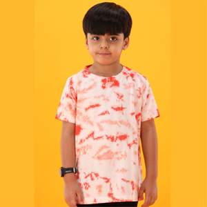Camiseta de algodón puro tejido para niños, cuello redondo de longitud Regular, Media manga, Rosa Tie and Dye, 100% - Product Image 1