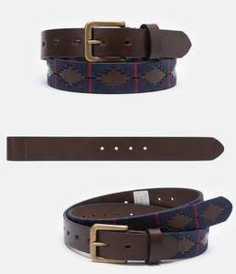 Modèle de ceinture de polo fabriqué à la main en cuir de qualité supérieure bleu, boucle vintage, accessoire de mode unisexe | OEM disponible - Product Image 1