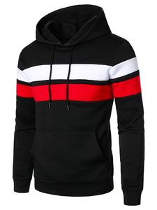 Sweat-shirt à capuche rayé pour homme, noir, blanc, rouge, coupe classique, pull décontracté avec poche, tissu tricoté, vêtement d'automne - Product Image 1