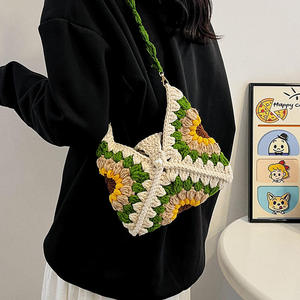 Crochet Handmade Cotton Fashion Open Portable Sunflower Pattern Large Capacity Medium Shoulder Crossbody <b>Bag</b> Women's Single - Product Image 1