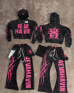 Ensemble survêtement personnalisé avec sweat-shirt et pantalon de jogging en coton mélangé, streetwear, tenue deux pièces, sur commande, unisexe, OEM ODM - Product Image 1