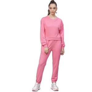 Chándal liso de marca personalizada para mujer, chándal de diseño propio, conjunto de chándal de cuello redondo de dos piezas, chándal de lana - Product Image 1